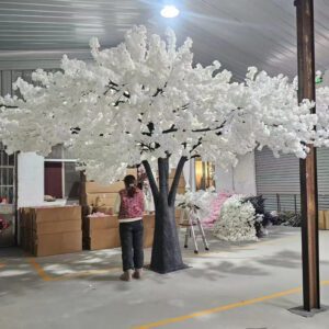 Large white artificial cherry blossom tree